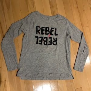 VEUC Girl’s Grey Sparkly Black Rebel Long Sleeve Tee - size 14/16